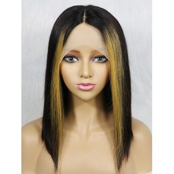 

13*4 Lace Front Bob Straight Short Highlight Human Hair Wig, Multicolor a