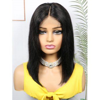 

4*4 Lace Front 130% Human Hair Straight Bob Wig, Black