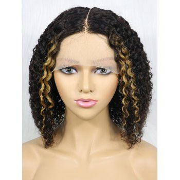 

13*4 Lace Front Highlight Short Jerry Curly Bob Human Hair Wig, Multicolor a