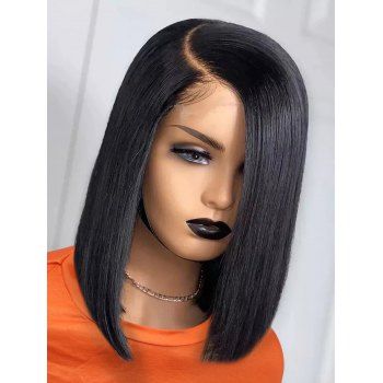 

4*4 Lace Front 150% Human Hair Straight Bob Wig, Black