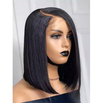 

150% Human Hair 4*4 Lace Front Straight Bob Wig, Black