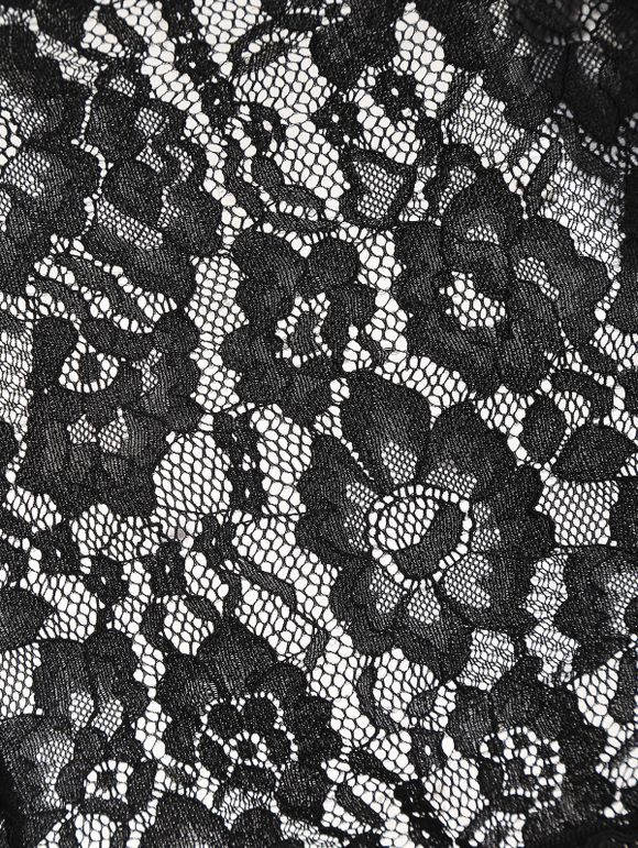 Cardigan Court Fleur en Dentelle Transparente Au Crochet à Manches Bouffantes - Noir M