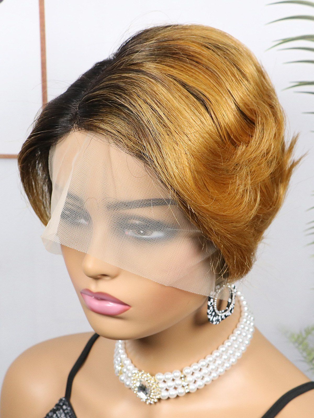 150% Human Hair Short Ombre Natural Straight Lace Front Wig - multicolor A 8INCH