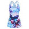 Butterfly Print Strappy Tank Top And Colorblock Ombre Floral Print Cropped Leggings Summer Outfit - multicolor S