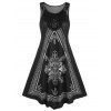 2 Pcs Floral Print Hollow Out Lace Panel Tank Top and See Thru Open Front Crochet Crop Top Bohemian Outfit - BLACK M