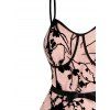 Contrast Flower Mesh Overlay Cocktail Party Dress Spaghetti Strap Cupped Mini Dress - LIGHT PINK 2XL