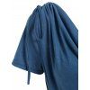 Mini Robe Vintage Plissée Nouée en Avant à Epaule Dénudée Manches Longues - Bleu profond S