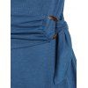 Mini Robe Vintage Plissée Nouée en Avant à Epaule Dénudée Manches Longues - Bleu profond S