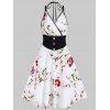 Mini Robe Décontractée à Imprimé Fleur Superposée à Taille Haute à Col Halter en Ligne A - Blanc M