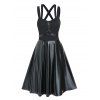 Gothic Dress Faux Leather A Line Dress Cross Back Dual Straps Combo Dress - BLACK M