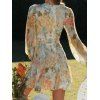 Chiffon Dress Allover Watercolor Flower Dress Long Sleeve Lace A Line Mini Dress - LIGHT YELLOW L