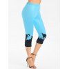 Legging Corsaire Moulant à Imprimé Chat Noir en Blocs de Couleurs à Taille Haute - Vert clair XXL
