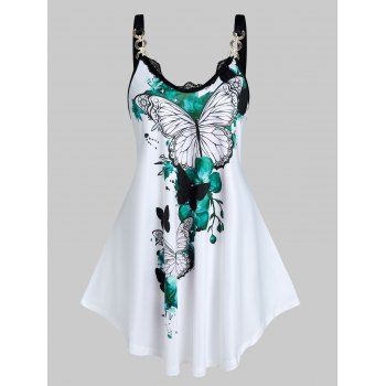 

Casual Tank Top Butterfly Print Tank Top Lace Insert Sleeveless High Waist Summer Tank Top, Light green