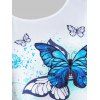 Plus Size Butterfly Floral Lace Insert Tank Top And Ripped Denim Shorts Summer Outfit - multicolor L
