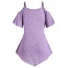 Plus Size Heather Curved Hem Draped Faux Twinset T Shirt And Solid Color Jeans Casual Outfit - multicolor L