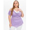 Plus Size Heather Curved Hem Draped Faux Twinset T Shirt And Solid Color Jeans Casual Outfit - multicolor L
