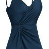 Plain Color A Line Midi Dress Twisted Slit Plunging Spaghetti Strap Summer Dress - DEEP BLUE M