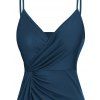 Plain Color A Line Midi Dress Twisted Slit Plunging Spaghetti Strap Summer Dress - DEEP BLUE M