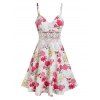 Robe à Imprimé Floral et Empiècements en Dentelle Style Bohémien en Ligne A à Bretelle - Blanc XXL