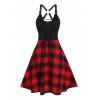 Mini Robe Corset à Carreaux Imprimé Ligne A Plongeante Anneau en O - Rouge M