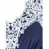 Mini Robe Ligne A Plissée Fleur Brodée en Dentelle Au Crochet à Epaule Dénudée à Col V - Bleu profond M