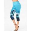Legging Corsaire D'Eté Moulant à Imprimé Fleur à Taille Haute - Vert clair L