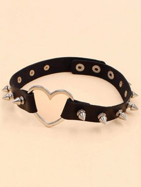 Gothic Choker Necklace Heart Shape Rivets Adjustable PU Punk Necklace