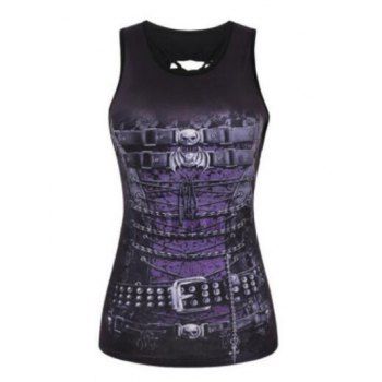 

Gothic Tank Top Skull Print Tank Top Cut Out Summer Casual Top, Purple