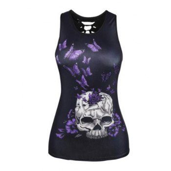 

Gothic Tank Top Skull Print Tank Top Cut Out Summer Casual Top, Black