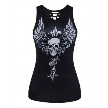 

Gothic Tank Top Skull Print Tank Top Cut Out Summer Casual Top, White