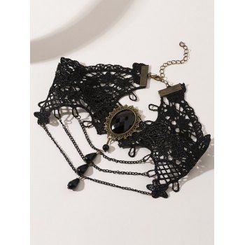 Fashion Women Gothic Necklace Rhinestone Waterdrop Chain Tassel Sheer Adjustable Punk Lace Choker Necklace Jewelry Online Black
