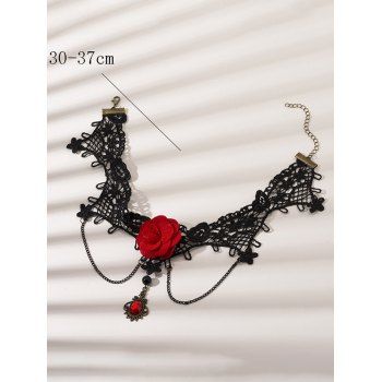 Gothic Necklace Faux Diamond Waterdrop Rose Chain Tassel Beaded Lace Choker Necklace