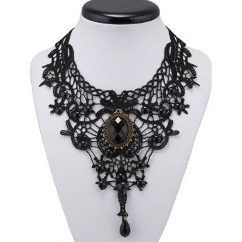 Gothic Necklace Rhinestone Flower See Thru Lace Choker Necklace