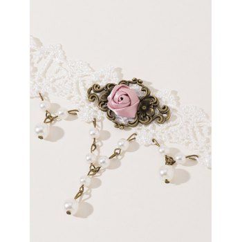 Gothic Necklace Faux Pearl Rose Flower Adjustable Lace Choker Necklace