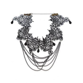 

Gothic Necklace Chain Tassel Waterdrop Rhinestone Sheer Lace Choker Necklace, Black