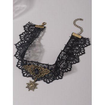 

Gothic Choker Necklace Rhinestone Celestial Sun Adjustable Sheer Lace Choker Necklace, Black