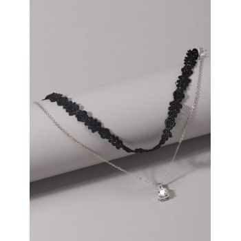 

Gothic Layered Necklace Artificial Diamond Pendant Faux Pearl Lace Chain Necklace, Black