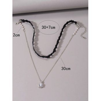 Gothic Layered Necklace Artificial Diamond Pendant Faux Pearl Lace Chain Necklace