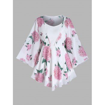 

Hydrangea Print Top Cottagecore Top Long Sleeve See Thru Top, Light pink