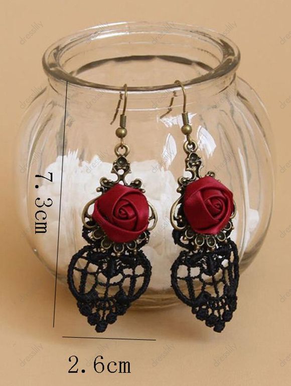 Ensemble de Boucles D'Oreilles en Dentelle en Fausse Gemme - Noir 