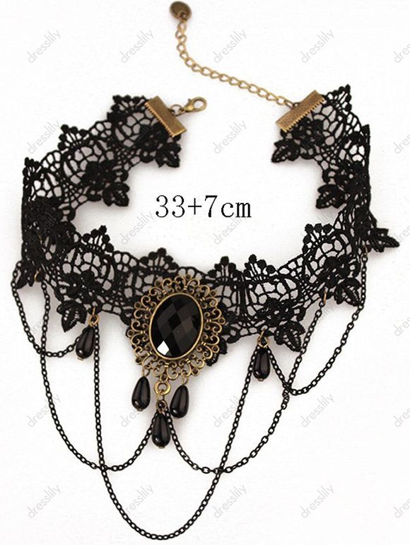 Ensemble de Boucles D'Oreilles en Dentelle en Fausse Gemme - Noir 