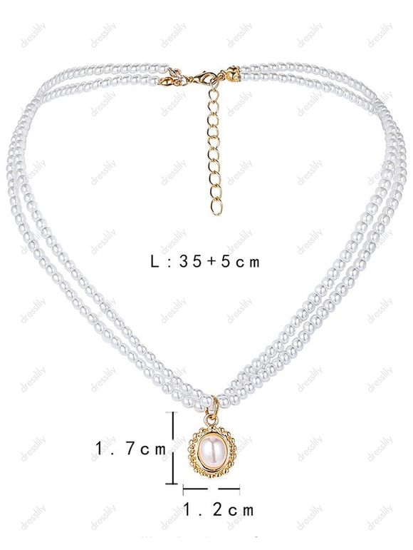 Ensemble de Boucles D'Oreilles et de Collier Rond Superposé en Fausse Perle Deux Pièces - Blanc 