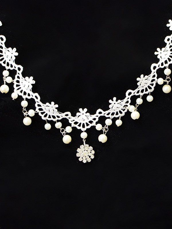 Bridesmaid Necklace Hollow Out Flower Lace Floral Pendant Elegance Necklace - WHITE 