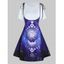 Casual Outfit Pure Color T Shirt and Sun Moon Galaxy Print Tied Shoulder A Line Midi Suspender Skirt Two Piece Set - DEEP BLUE L