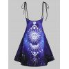 Casual Outfit Pure Color T Shirt and Sun Moon Galaxy Print Tied Shoulder A Line Midi Suspender Skirt Two Piece Set - DEEP BLUE XXXL