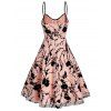 Contrast Flower Mesh Overlay Cocktail Party Dress Spaghetti Strap Cupped Mini Dress - LIGHT PINK XL