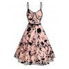 Contrast Flower Mesh Overlay Cocktail Party Dress Spaghetti Strap Cupped Mini Dress - LIGHT PINK XL