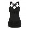 Gothic Butterfly Lace Insert O Ring Crossover Tank Top And Lace Up Sheer Lace Flare Pants Outfit - BLACK S