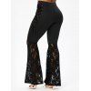 Gothic Butterfly Lace Insert O Ring Crossover Tank Top And Lace Up Sheer Lace Flare Pants Outfit - BLACK S