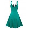 Punk Gothic Dress Lace Up D-ring Eyelet Straps A Line Dress Sleeveless High Waist Dress - DEEP GREEN XL